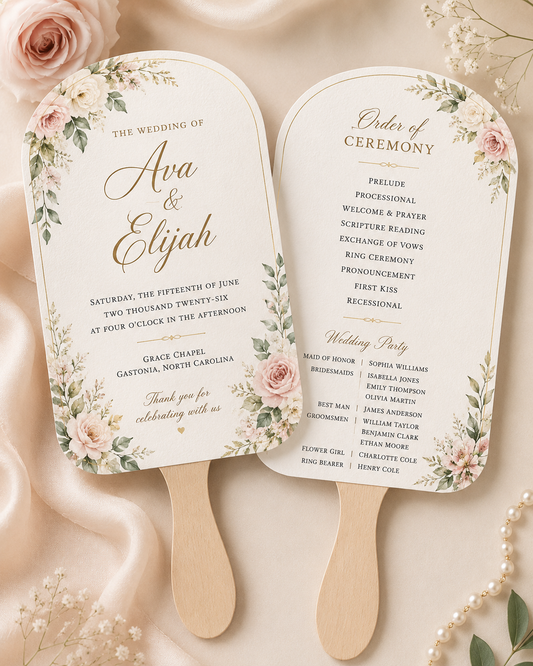 Two-Sided Custom Wedding Fan Program