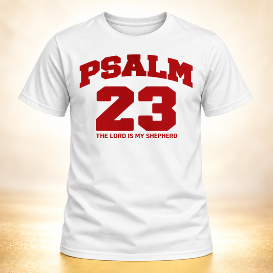 Psalm 23 white T-shirt with red design